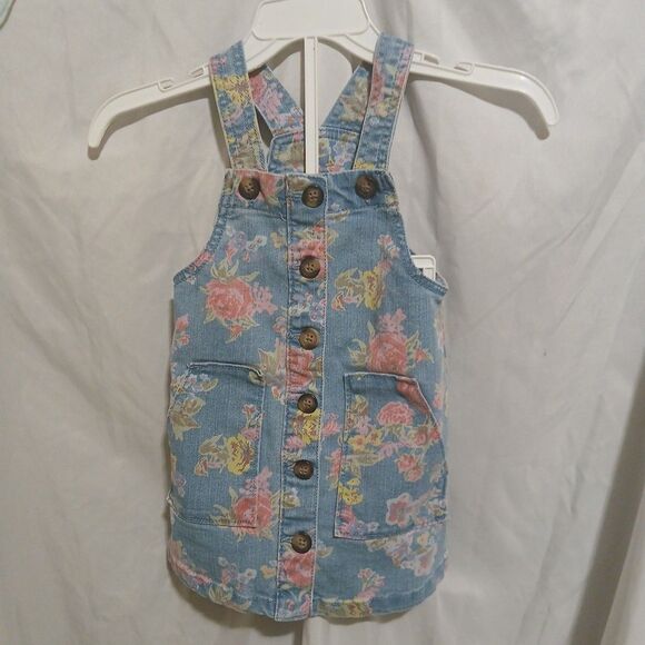 Wonder Nation Girls Toddler Blue Floral Button Down Denim Jumper Size 2T - Picture 1 of 9